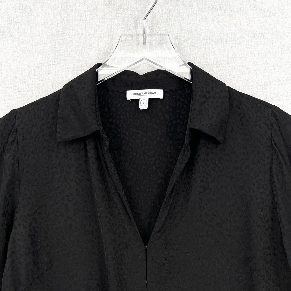 GOOD AMERICAN Leopard Jacquard Tie Front Top Womens Medium 2 Black Long Sleeve - Picture 6 of 16